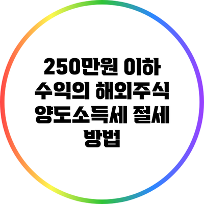 250만원 이하 수익의 해외주식 양도소득세 절세 방법