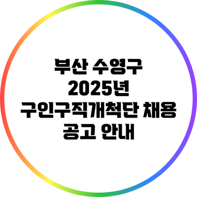 부산 수영구 2025년 구인구직개척단 채용 공고 안내