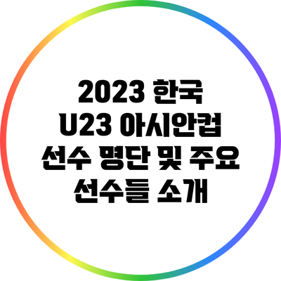 2023 한국 U23 아시안컵 선수 명단 및 주요 선수들 소개